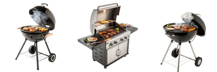 Set of a barbecue grill cooking appliance grilling isolated on a transparent background