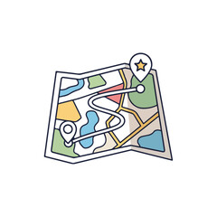 Fototapeta premium Colorful Map with Star Marker and Route for Navigation
