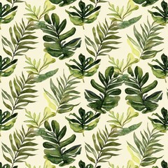 Fototapeta premium Watercolor Tropical Leaf Pattern Background Design for Decor Use