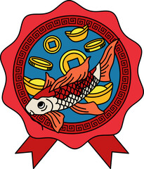 logotype of a koi fish and coins