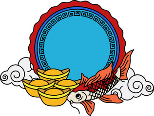 logotype of a circle badge with a koi fish