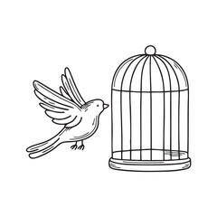 Naklejka premium A bird circles through the zoo beside a cage