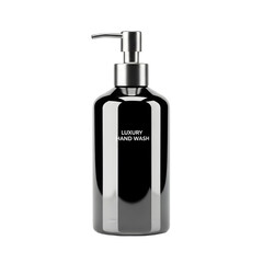 Fototapeta premium Black luxury hand wash bottle isolated on transparent background for hygiene