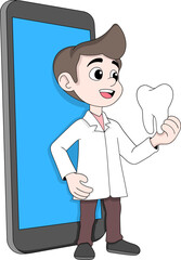 Dentist Holding Healthy Tooth Model Online Dental Care Vector Illustration