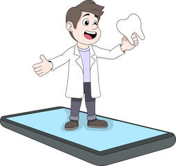 Dentist Explaining Proper Tooth Care Online Dental Service Vector Illustration