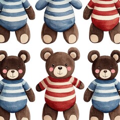 Cute and Colorful Cartoon Teddy Bears in Striped Shirts