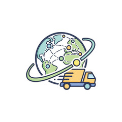 Global Delivery Truck Icon Worldwide Shipping Logistics Concept