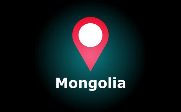Red map marker with white circle on a dark teal background with the word mongolia underneath it
