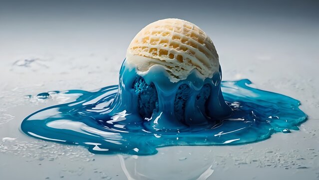 blue ice cream melt shape like ocean waves on flat surface
