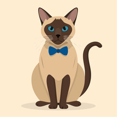Obraz premium A Siamese cat sits on a cream background with a bow tie and a smug expression.