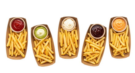 Delicious French Fries with Various Dipping Sauces 1.