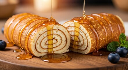 Golden Syrup Drizzled Rolled Pancakes Blueberries Mint