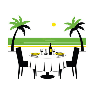 romantic dinner beach setting black silhouettes clip art preview