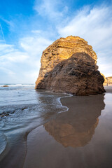 Beach of the Cathedrals view at sunset. Seascape. Lugo. Galicia. Spain