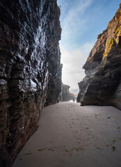 Beach of the Cathedrals view at sunset. Seascape. Lugo. Galicia. Spain