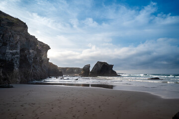 Beach of the Cathedrals view at sunset. Seascape. Lugo. Galicia. Spain
