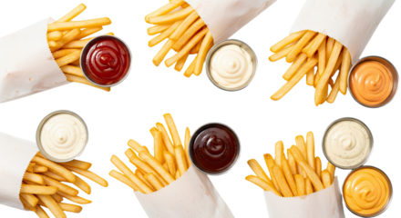 Delicious French Fries with Various Dipping Sauces 7.