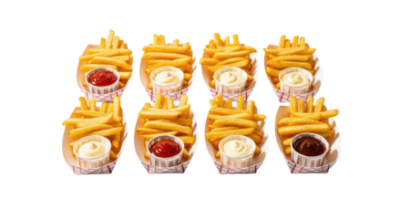 Delicious French Fries with Various Dipping Sauces.