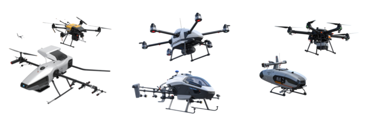  Agricultural Drones Hovering for Crop Spraying – Dual Variations Isolated on Transparent Background