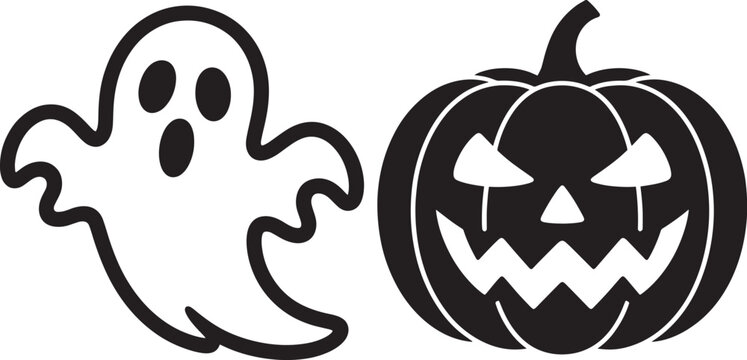 Spooky ghost and grinning jack o lantern halloween pumpkin