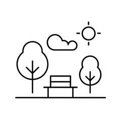 Park scene with bench trees and cloud silhouette