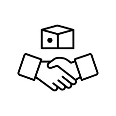 Handshake below a box outline icon art silhouette