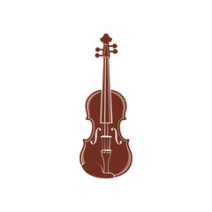 Fototapeta premium Illustration of a brown violin with detailed strings and tuning pegs on a white background.