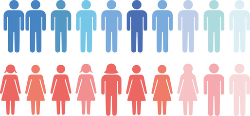 Gender distribution infographic, male female gradient, demographic comparison, population data, diversity concept, social statistics, equality visual, human icon chart