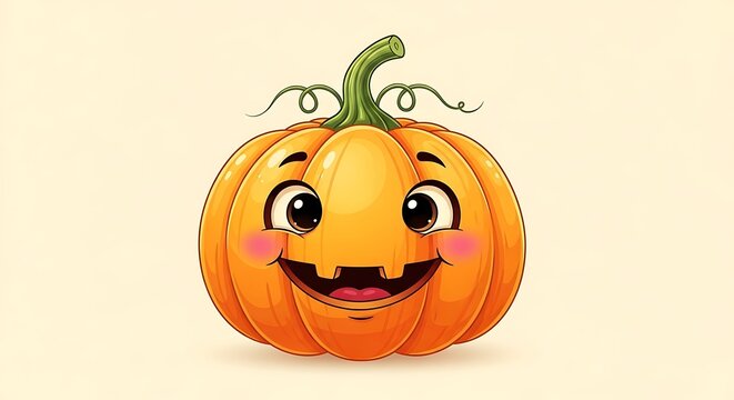 Cute cartoon pumpkin with a happy face and missing teeth ready for halloween celebration design