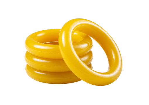 Yellow Polypropylene Pipe Rings Stacked isolated on a transparent background