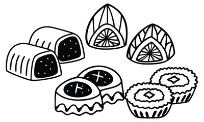 Detailed Line Art of Sliced Okra Pods