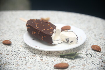 ice cream with chocolate and nuts