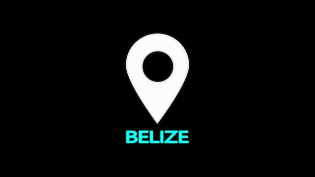Belize is looping Location Pins over the country. Location of the Country of Belize, sign animated with alpha channel, 4k video, and GPS location tracking icon