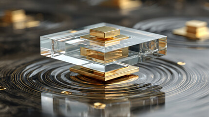 A quantum chip levitates above a magnetic surface, glowing with soft neon highlights. Hyperrealistic rendering emphasizes futuristic technology, precision engineering, and advanced computing concepts.