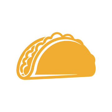 A simple, stylized illustration of a taco, rendered in a solid, warm yellow color.