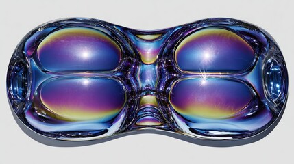 A captivating, iridescent object with a sculpted, organic form and a mesmerizing display of multicolored hues.