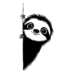 Obraz premium Sloth. Sloth simple black and white line art vector logo