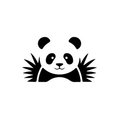 Funny Logo Panda, panda eating bamboo, large pack of vector silhouette design, panda silhouettes set, drawing baby panda icon, baby panda bear cartoon, vector illustration EPS 10.