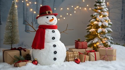 Fototapeta premium Snowman Christmas Decorative Banner