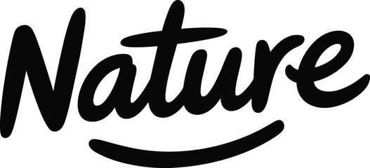 Nature typography logo design, bold cursive lettering, black text on white background, eco branding, minimalist style, organic theme, modern calligraphy © Ashik Creatives