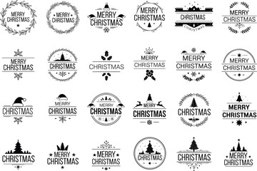 Christmas, Merry, Logo, Emblem, Badge, Label, Stamp, Holiday, Festive, Greeting, Typography, Banner, Wreath, Star, Snowflake, Tree, Reindeer, Santa, Vector, Design