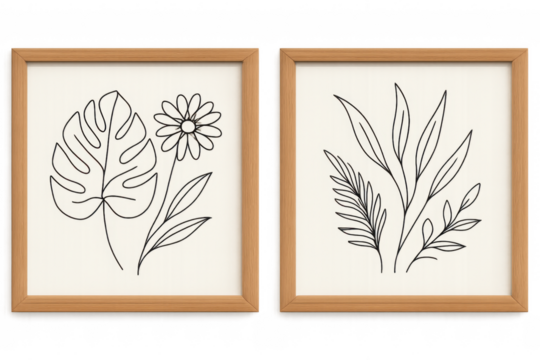 Framed line art botanical drawings with transparent background - Powered by Adobe