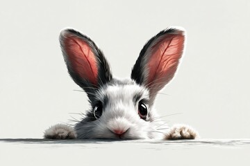 Fototapeta premium Bunny ears peeking over white background simple vector style