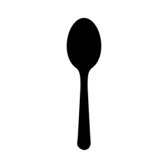 A simple black silhouette of a spoon on a white background, representing a common eating utensil.