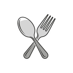 Crossed spoon and fork, silverware, dining utensils, restaurant icon.