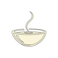 A simple, elegant line drawing of a steaming hot bowl, suggesting a warm meal or beverage.