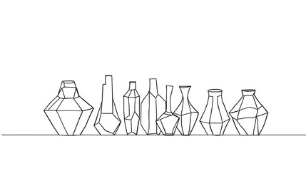 Obraz premium Minimalist continuous line art drawing of a set of geometric vases, black line on white.
