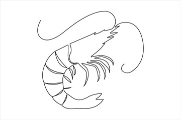 Simple shrimp one line drawing illustration in modern minimalist continuous outline style
