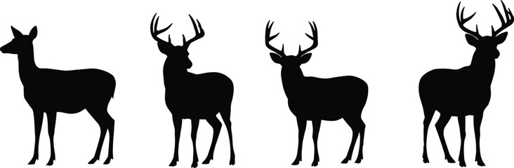 Deer, Doe, Buck, Antlers, Wildlife, Animal, Nature, Forest, Silhouette, Outline, Wild, Rustic, Majestic, Stag, Illustration, Vector, Design, Symbol, Seasonal, Graphic