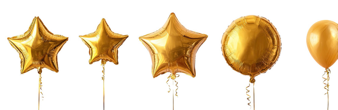 Gold foil balloons in star and circle shapes